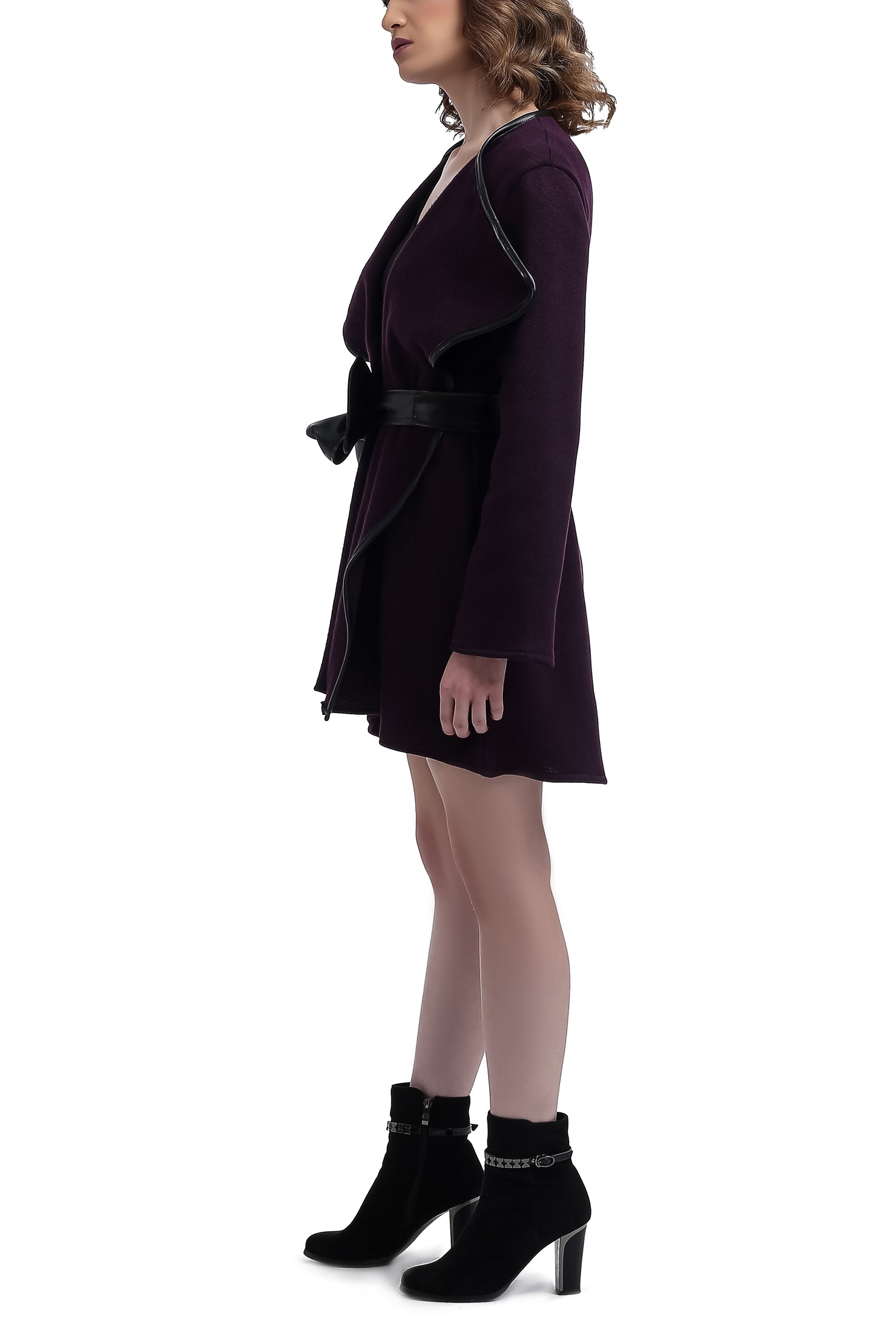 Long Sleeves Wool Draped Vest - Purple