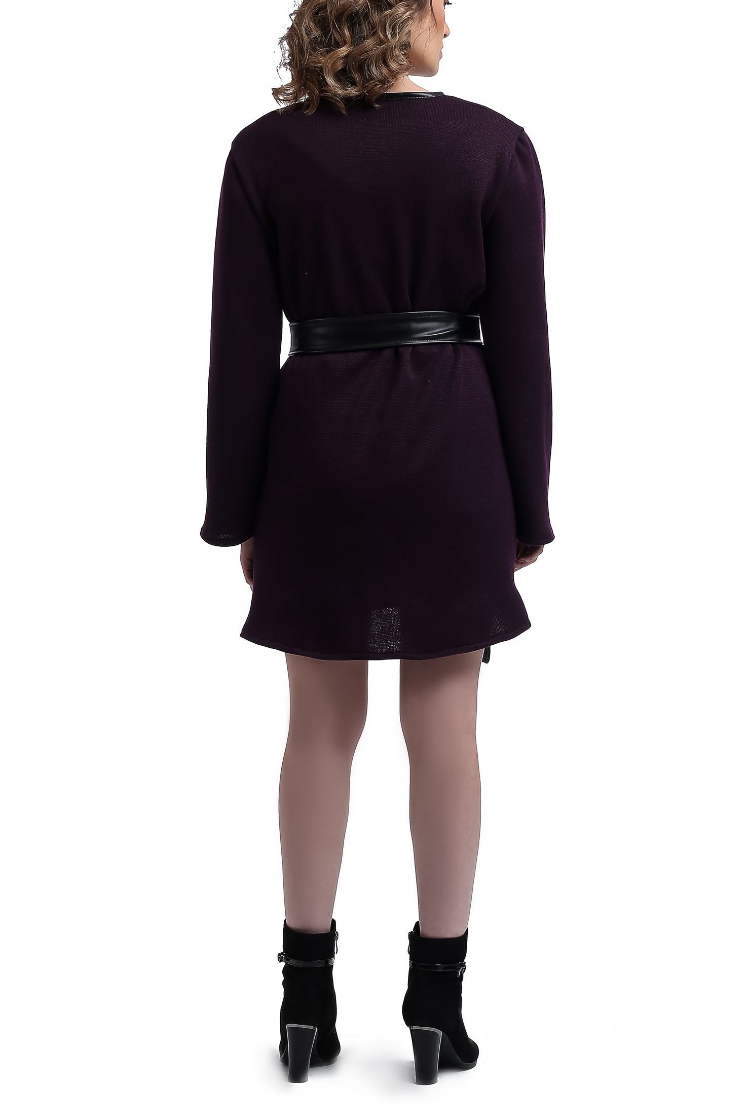 Long Sleeves Wool Draped Vest - Purple
