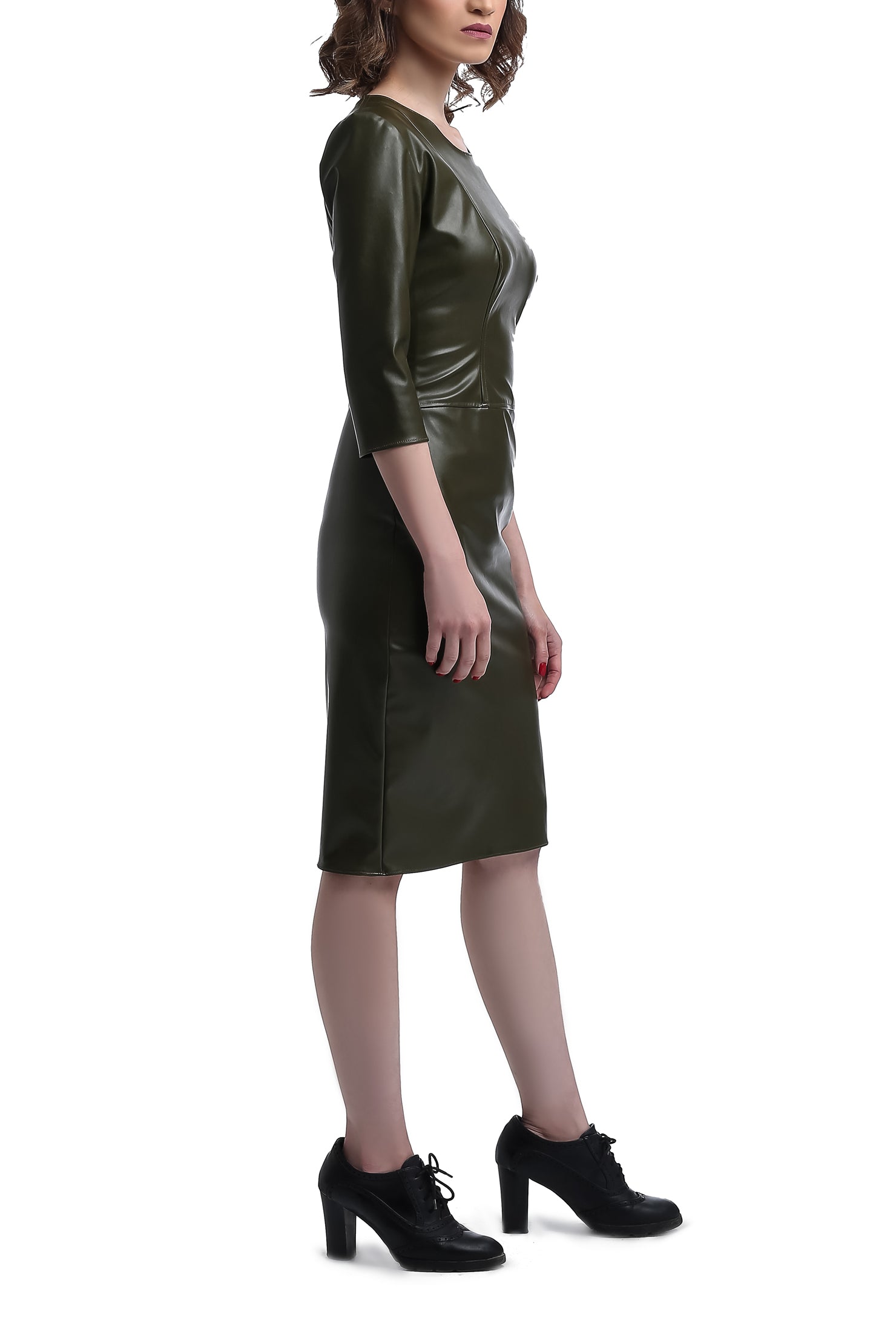 Knee Leather Dress - Army Green