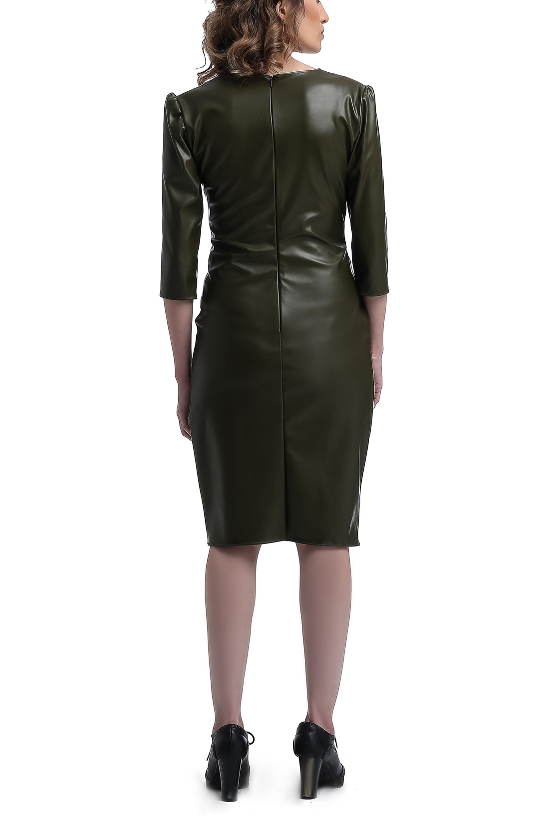 Knee Leather Dress - Army Green