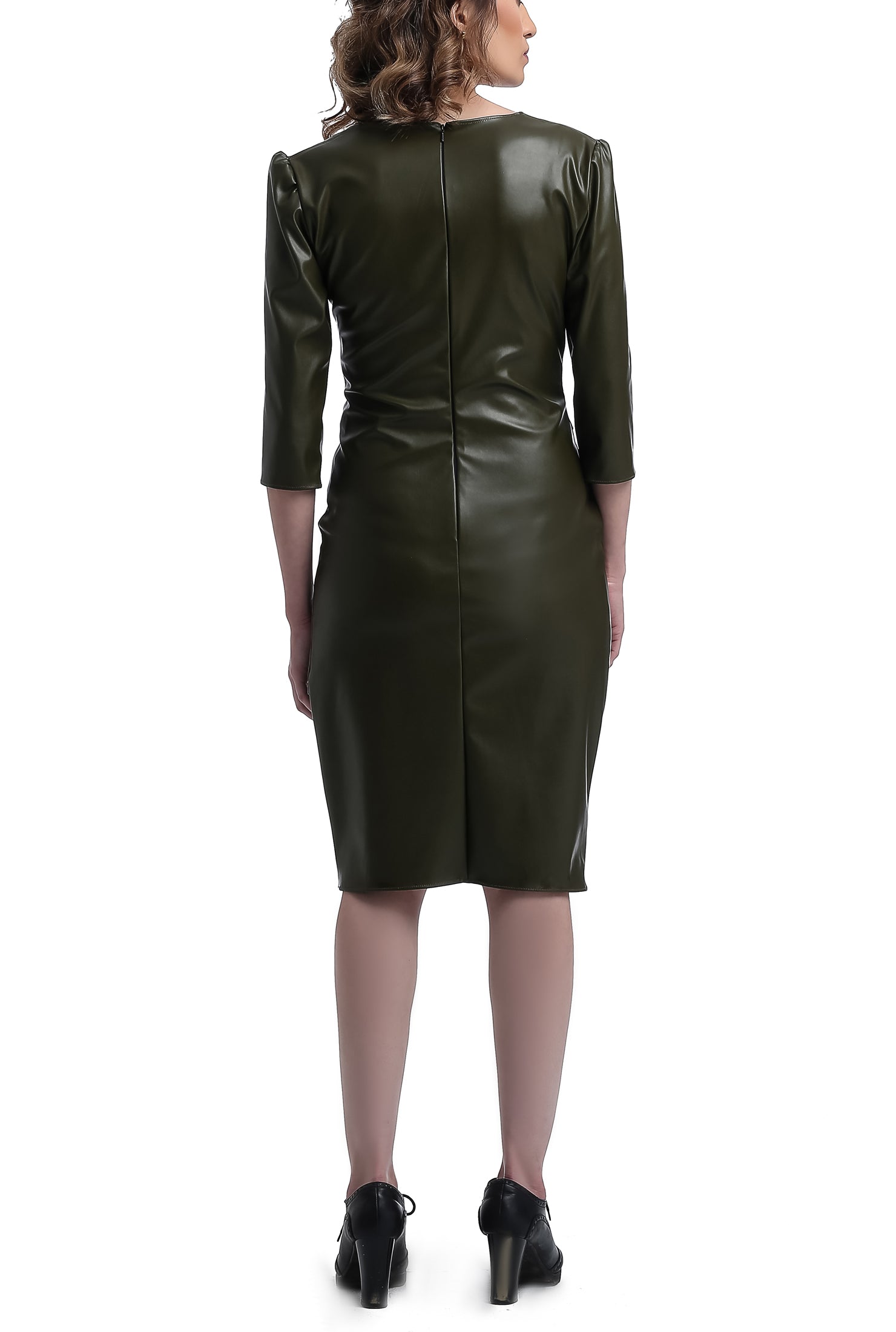 Knee Leather Dress - Army Green