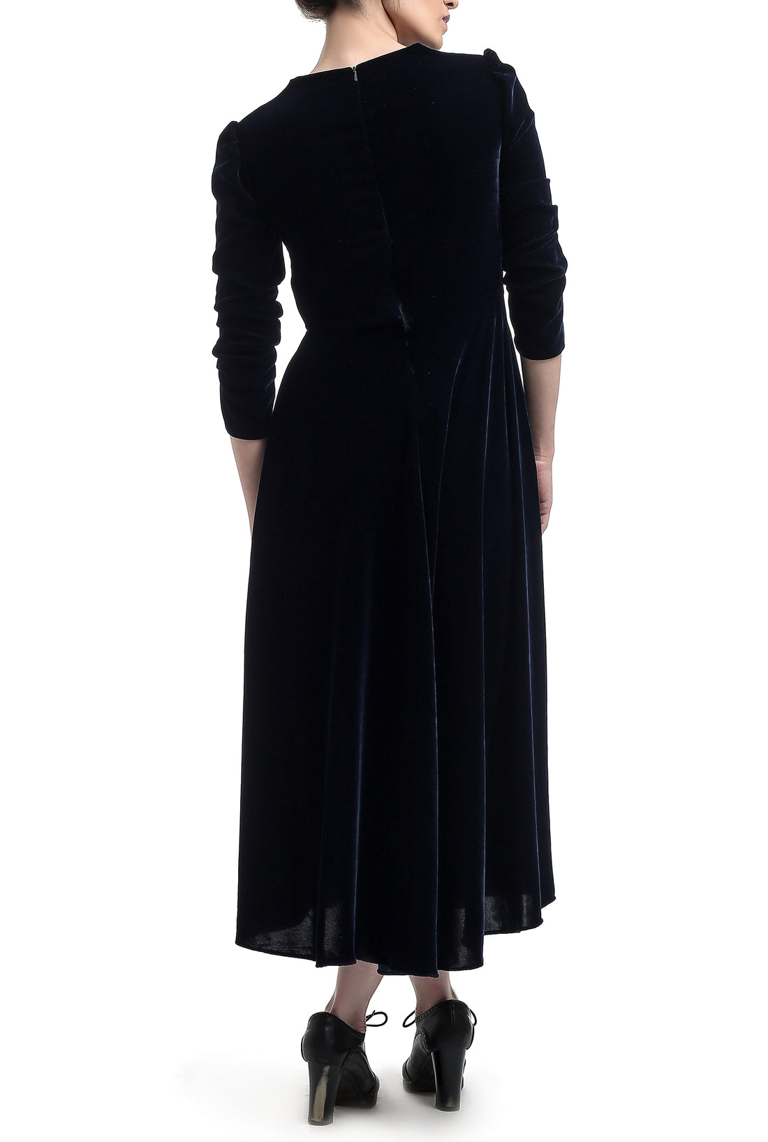 Mid Calf Velvet Dress - Deep Blue