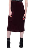 Mid Calf Velvet Pleated Skirt - Maroon