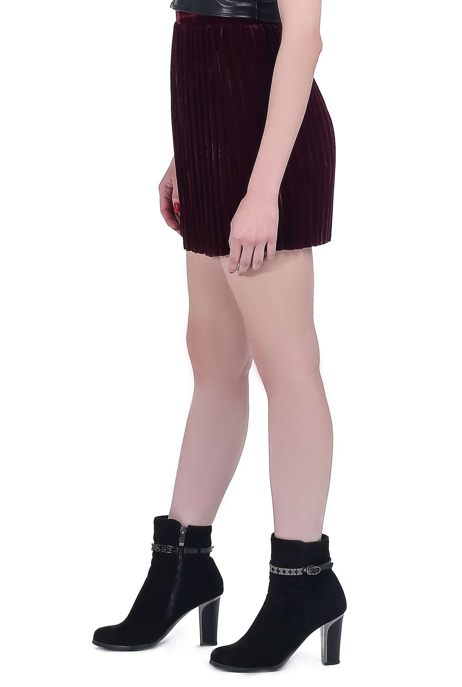 Mini Velvet Pleated Skirt - Maroon