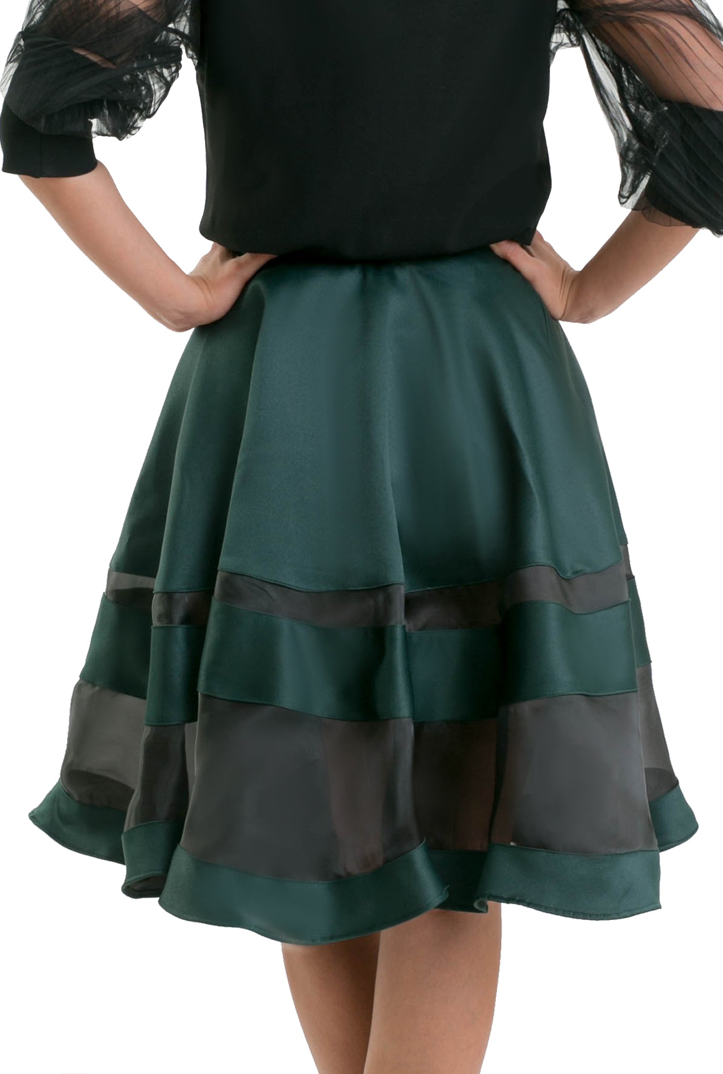 Stripe Organza Skirt - Dark Green