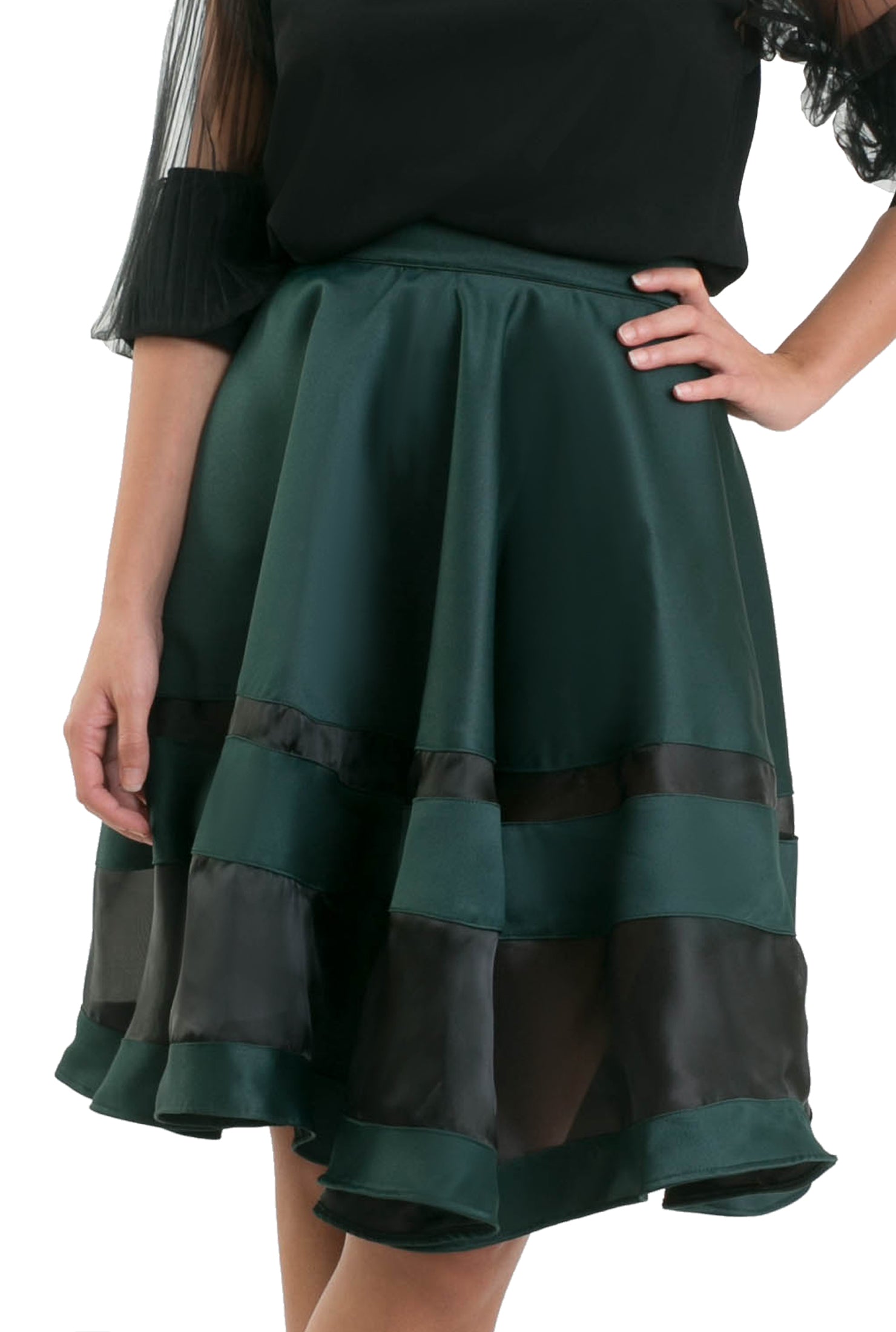 Stripe Organza Skirt - Dark Green