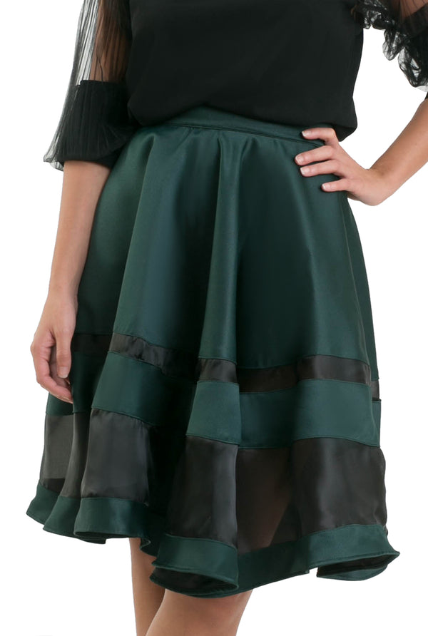 Stripe Organza Skirt - Dark Green