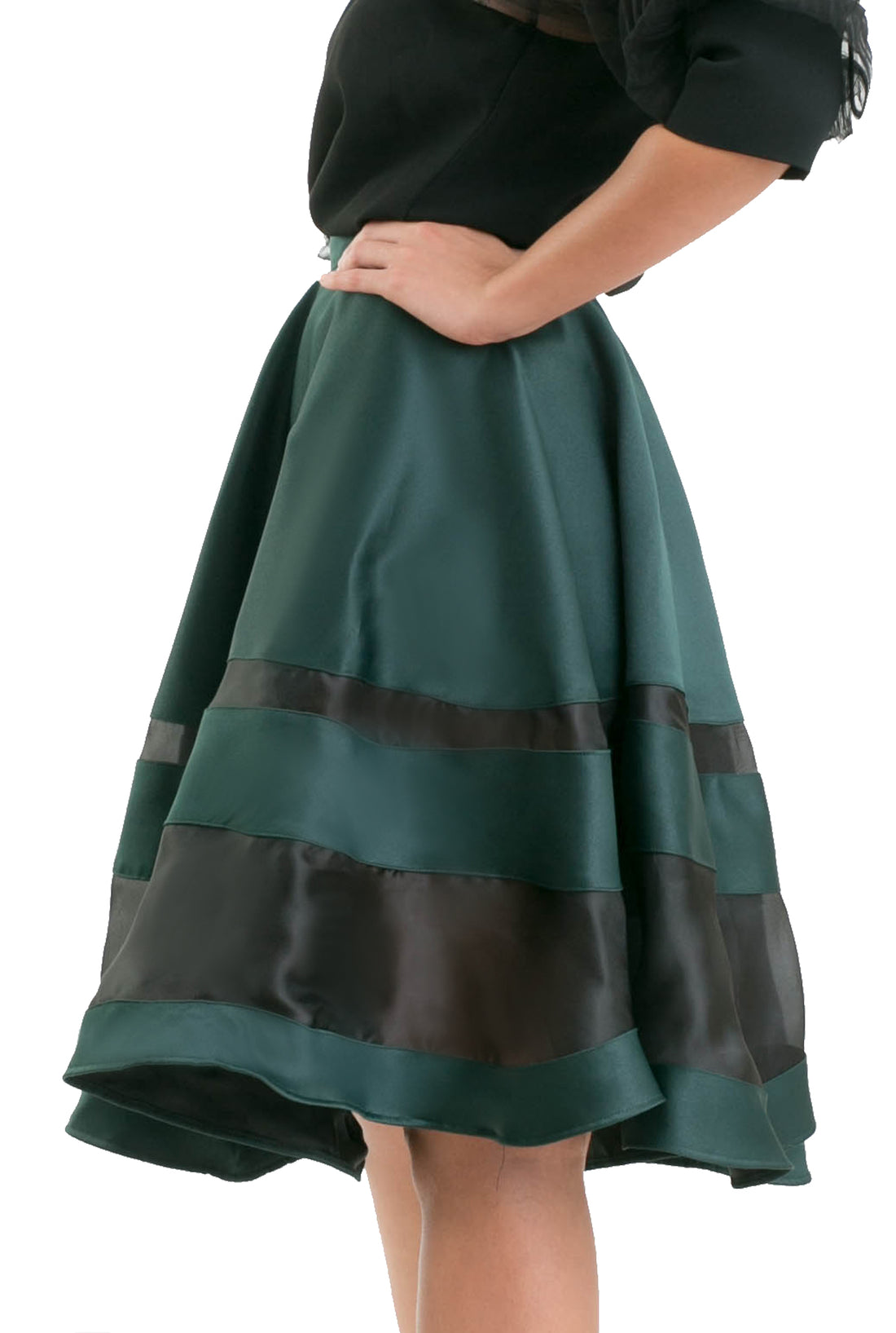 Stripe Organza Skirt - Dark Green
