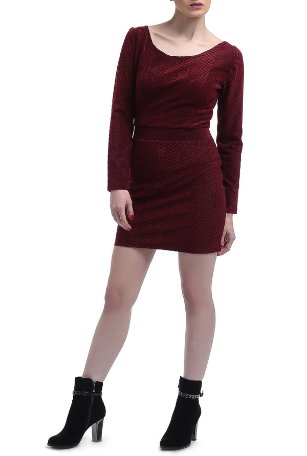 Patterned Velvet Dress - Maroon