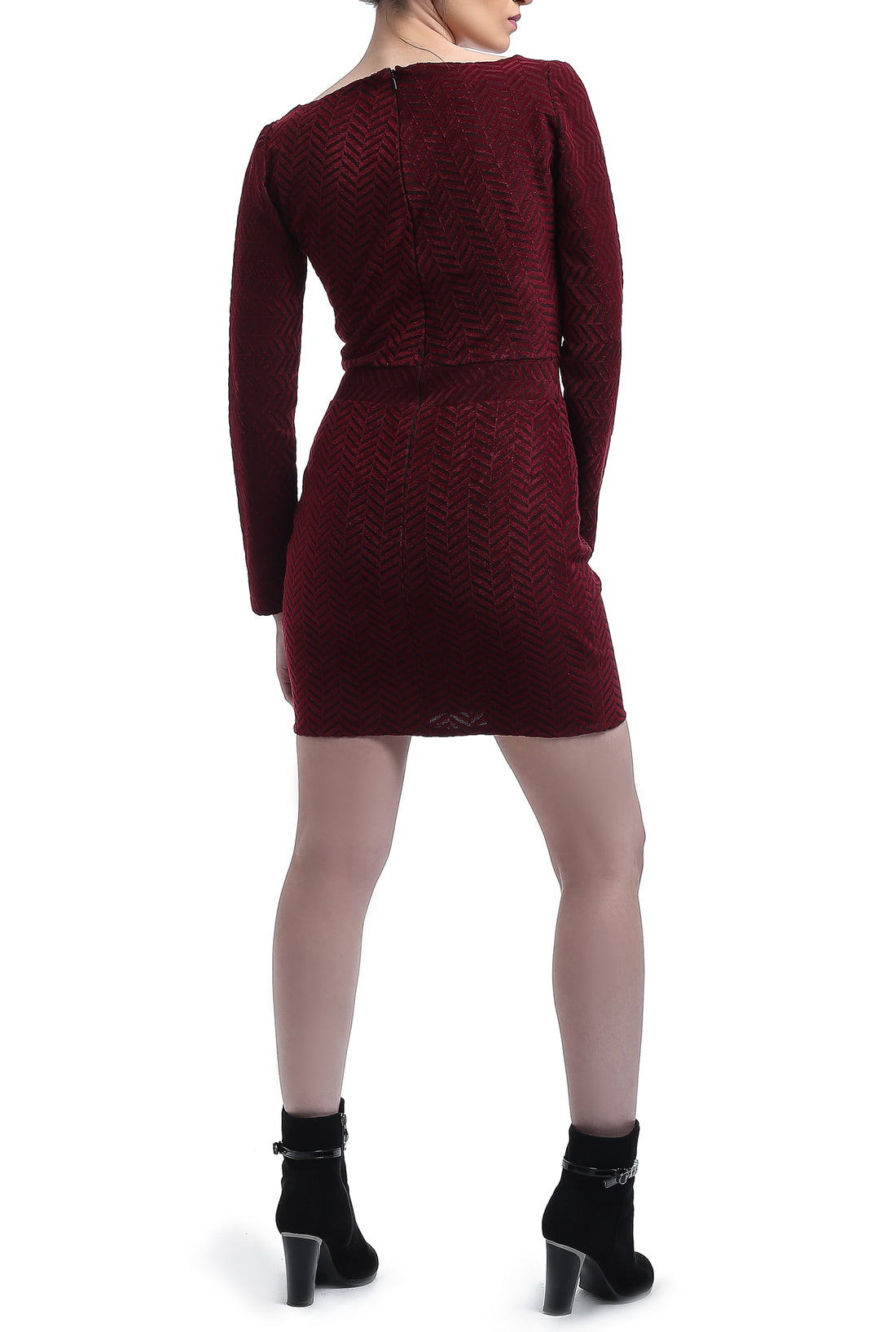 Patterned Velvet Dress - Maroon