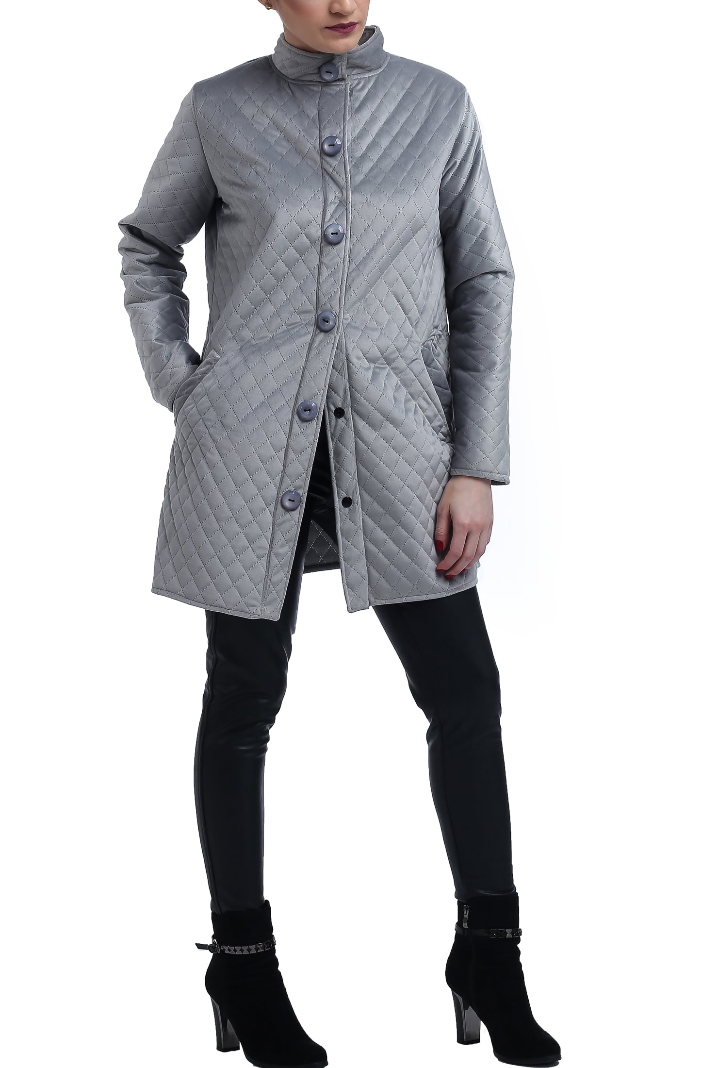 Quilted Suede Jacket - Silver