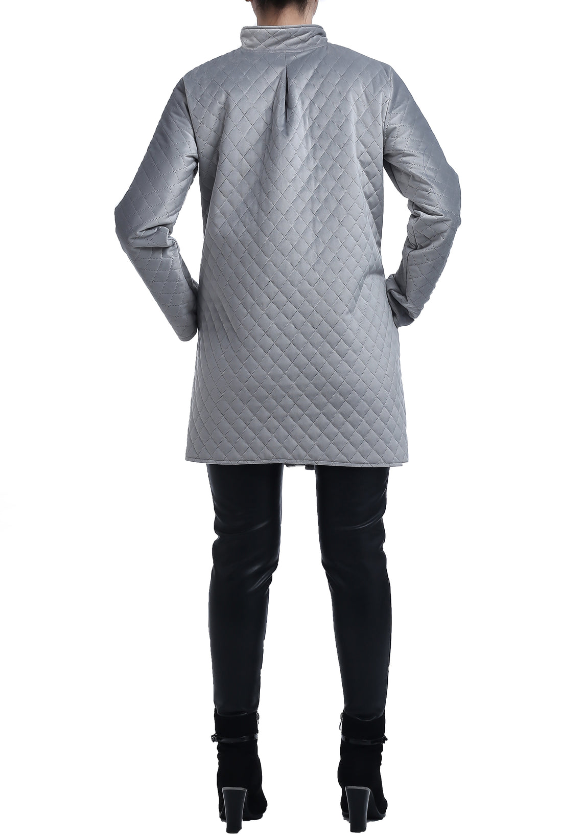 Quilted Suede Jacket - Silver