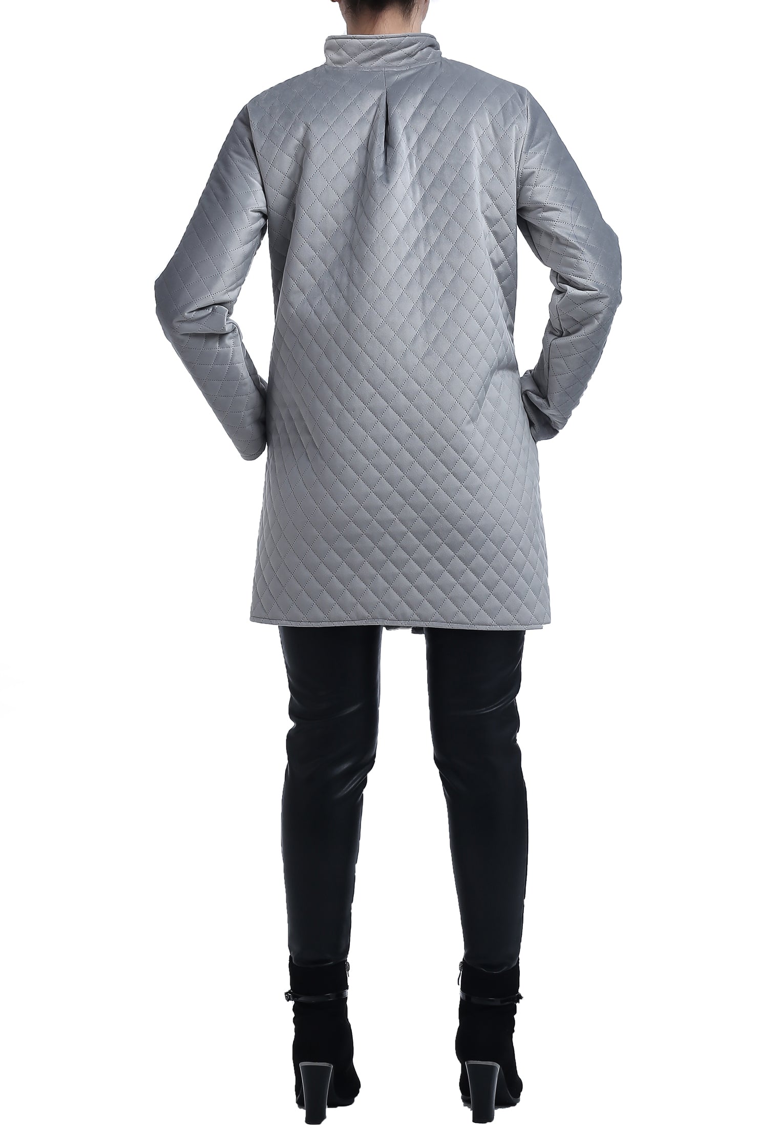 Quilted Suede Jacket - Silver