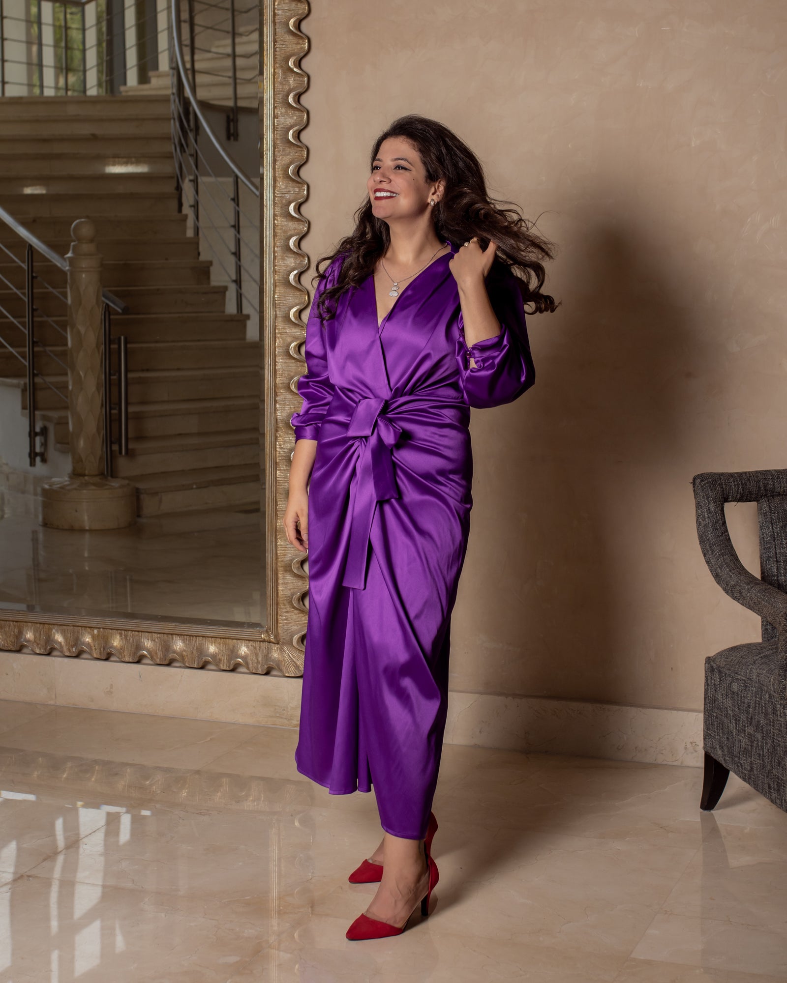 The Royal Satin wrap dress - purple