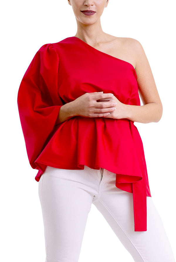 Puff Blouse -One Shoulder- Red