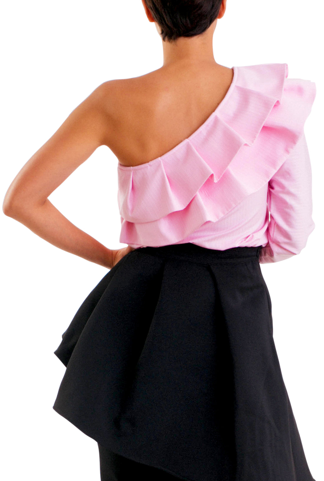 Ruffled Off Shoulder Neckline Blouse - Pink