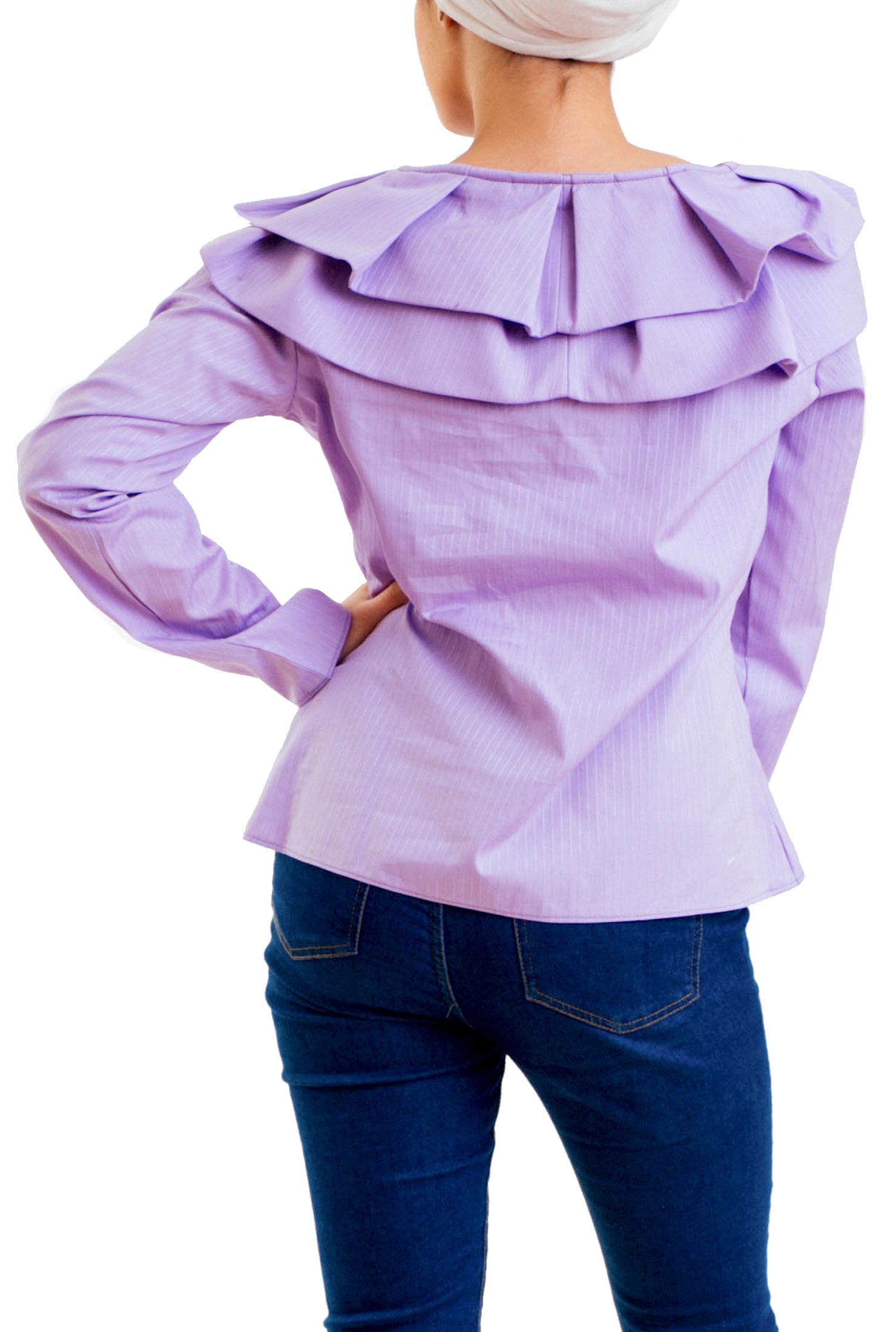 Ruffled Round Neckline Blouse - Purple