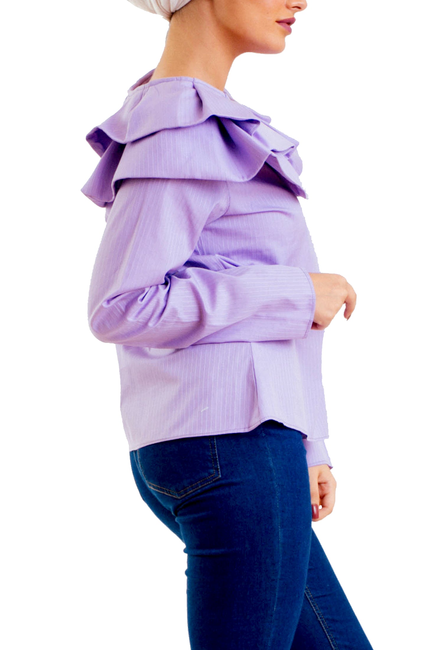 Ruffled Round Neckline Blouse - Purple