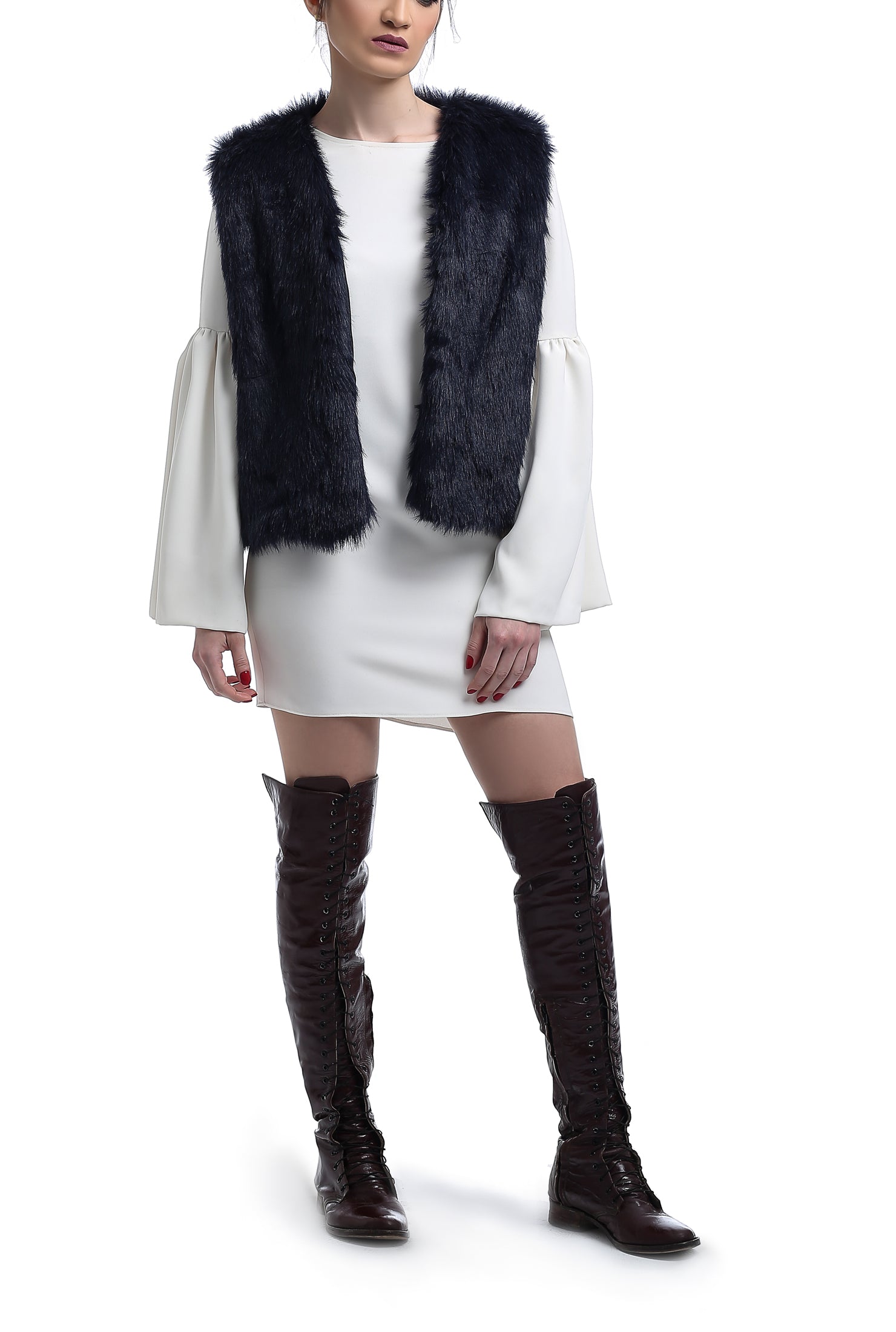 Short Fur Vest - Navy Blue