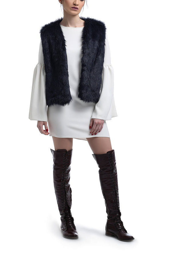 Short Fur Vest - Navy Blue