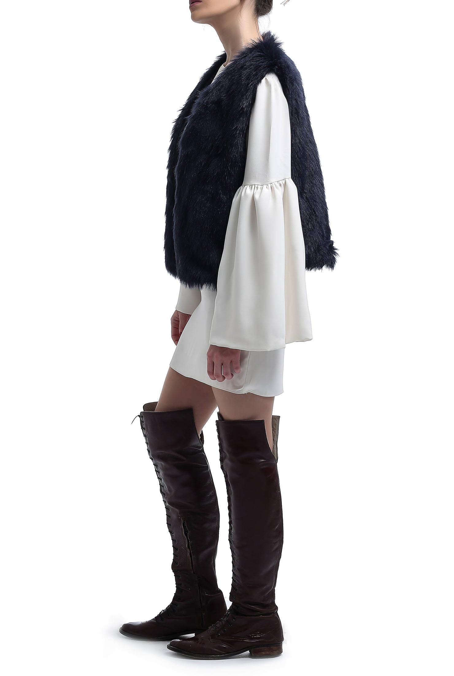 Short Fur Vest - Navy Blue