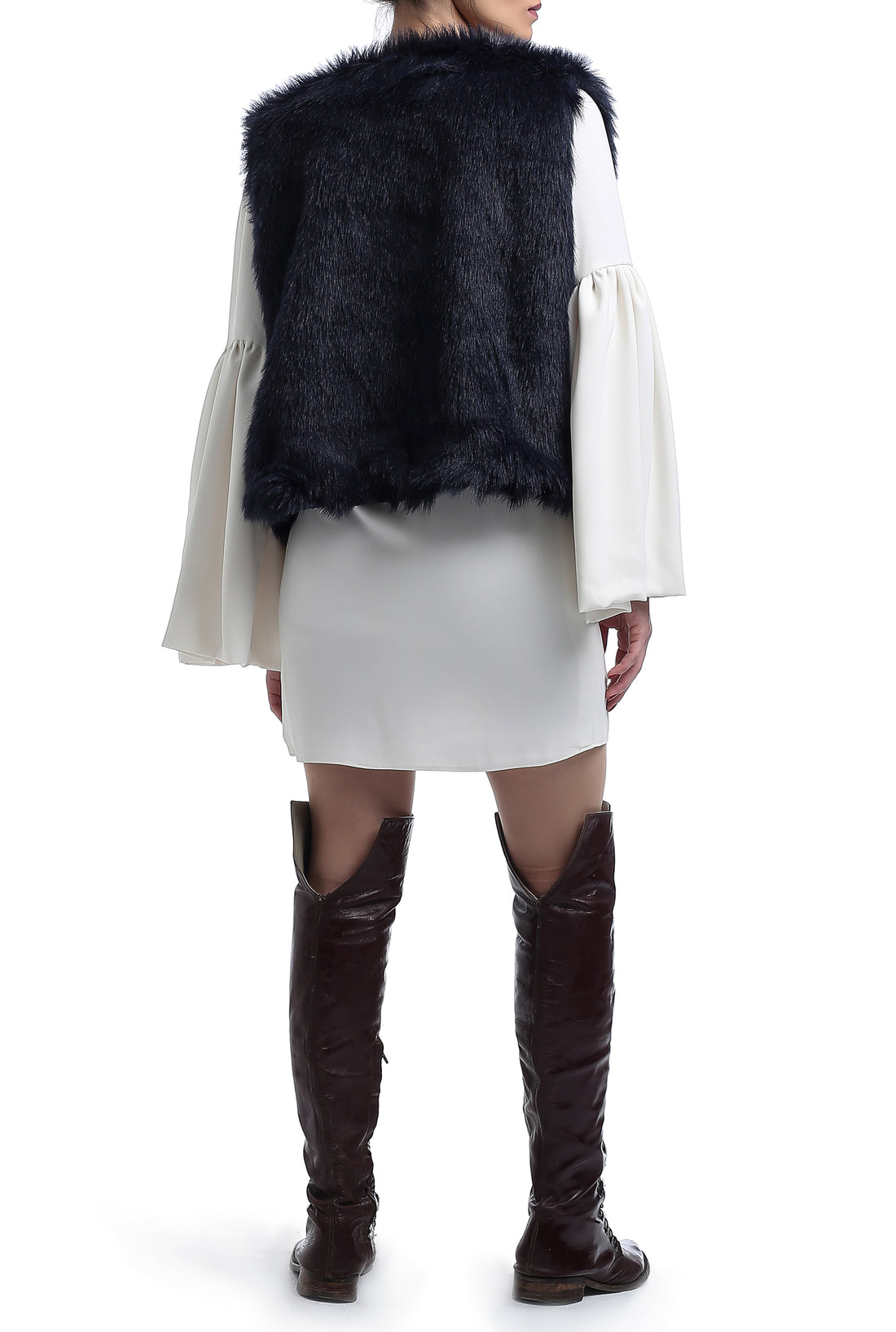 Short Fur Vest - Navy Blue