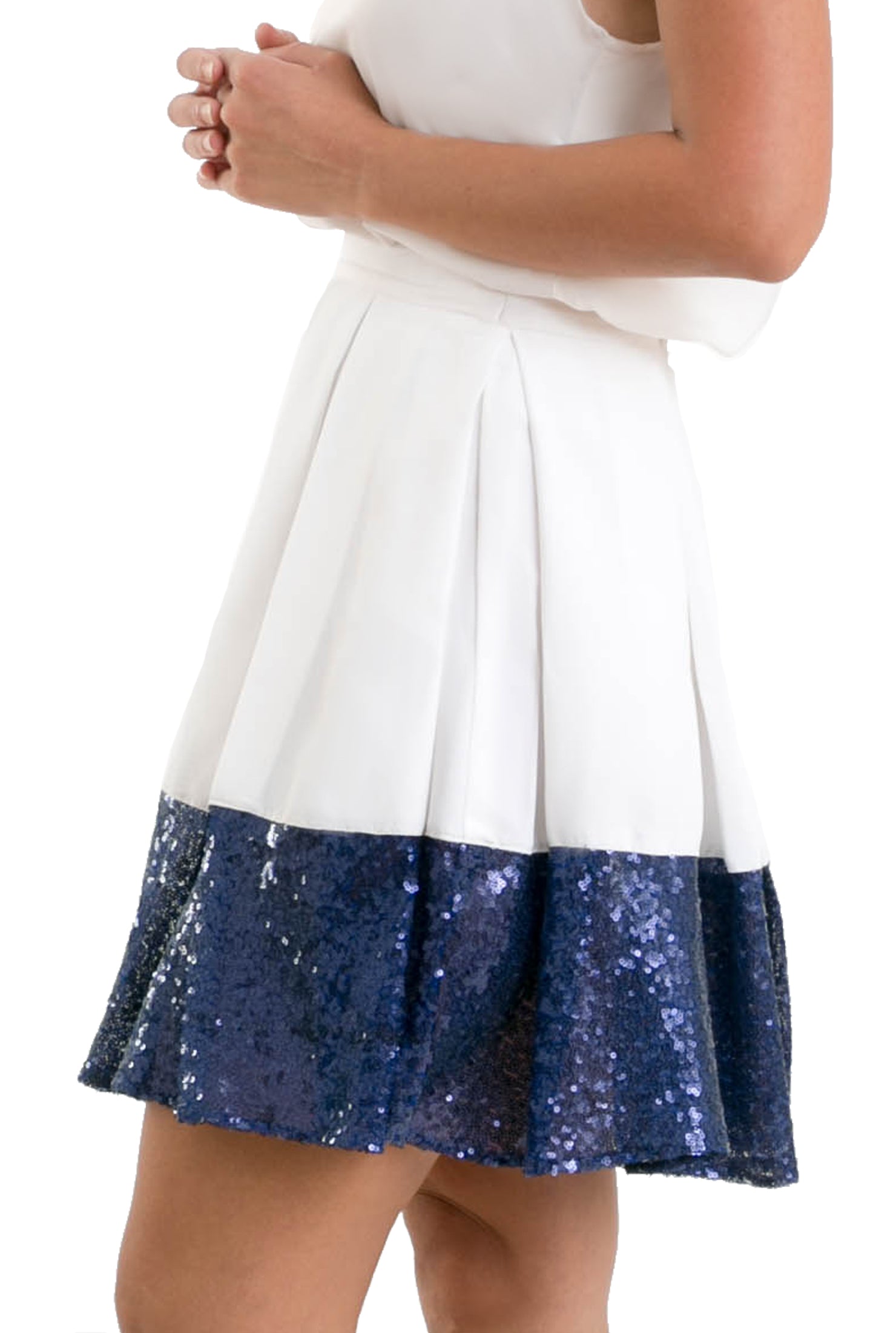 Short Sequin Trim Skirt - White