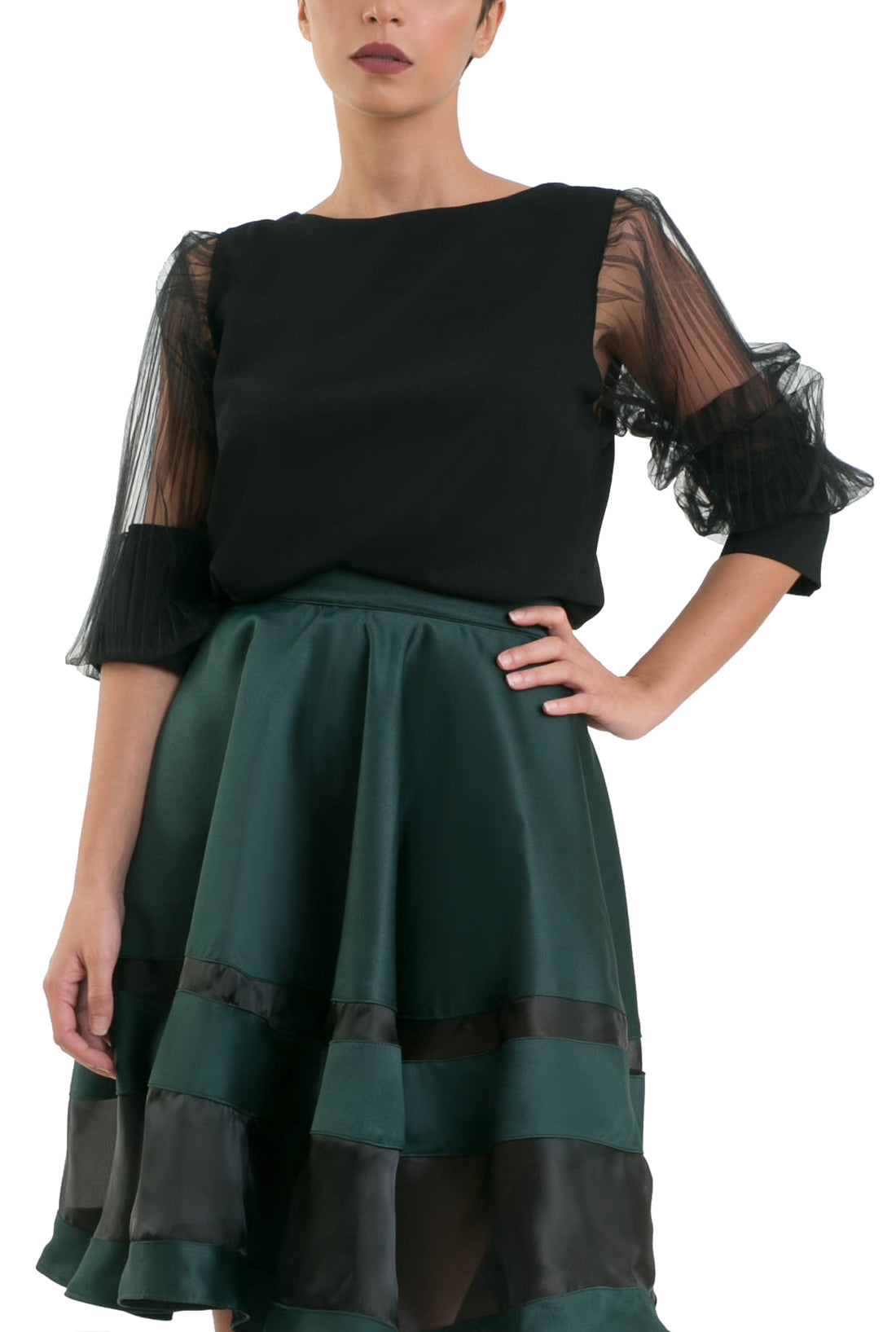 Accordion Sleeves Blouse - Black