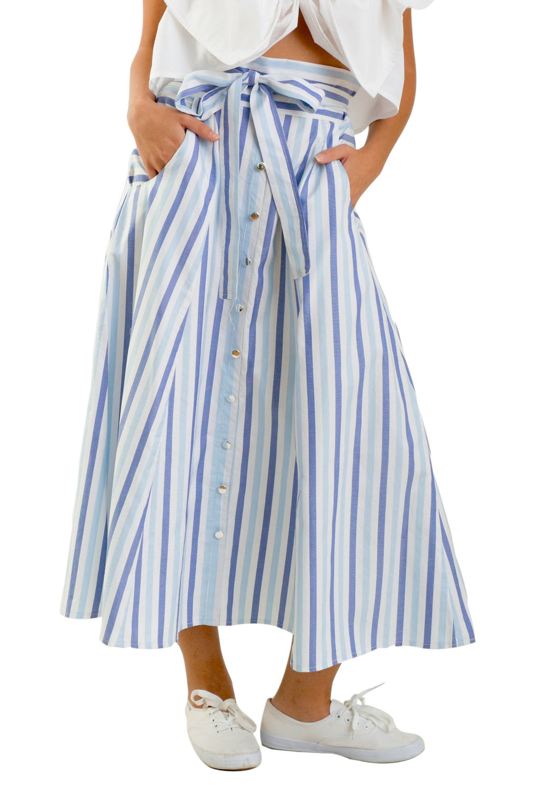 Stripes Cotton Skirt With Bow