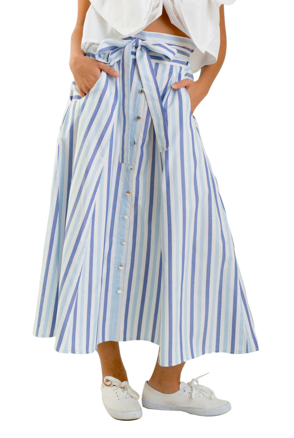 Stripes Cotton Skirt With Bow