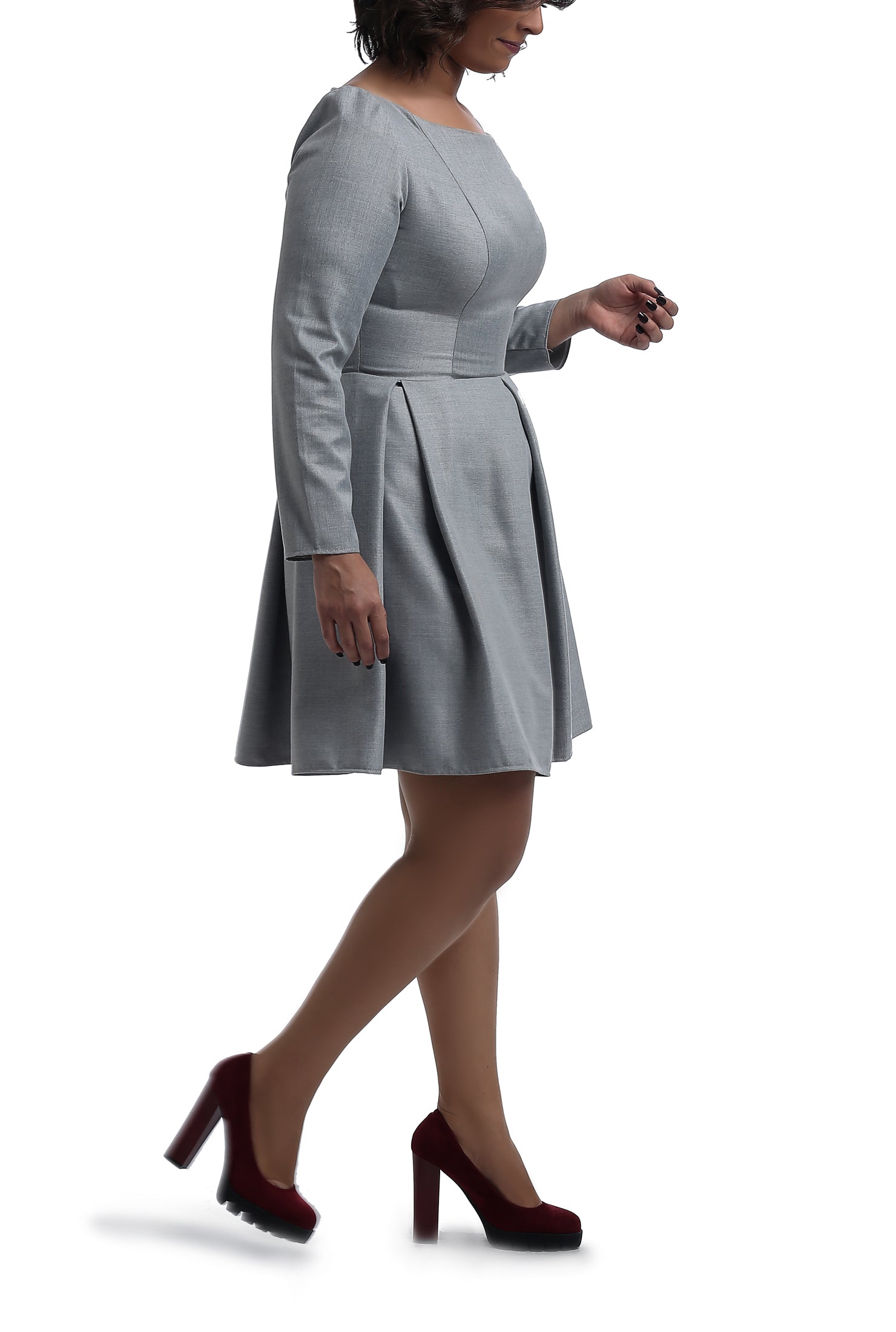 Wool Dress -Knee Length- Grey