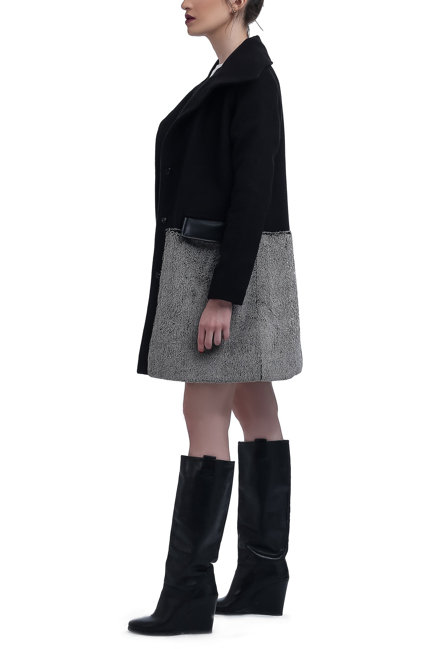Wool Fur Coat - Black