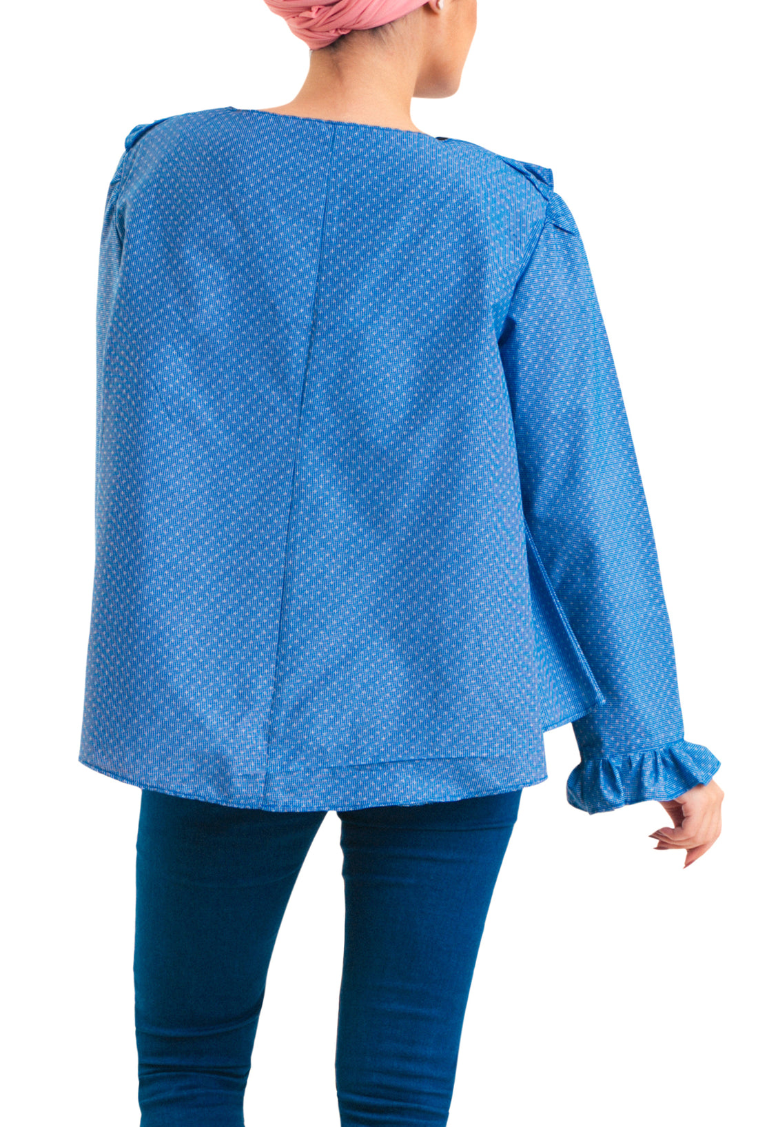 Front V Ruffles -Long Sleevess- Blue