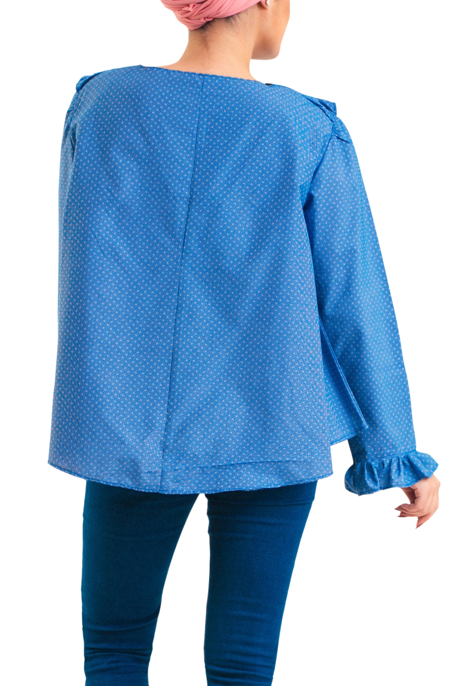 Front V Ruffles -Long Sleevess- Blue
