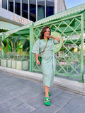 2 piece linen wrap Dress -  Mint