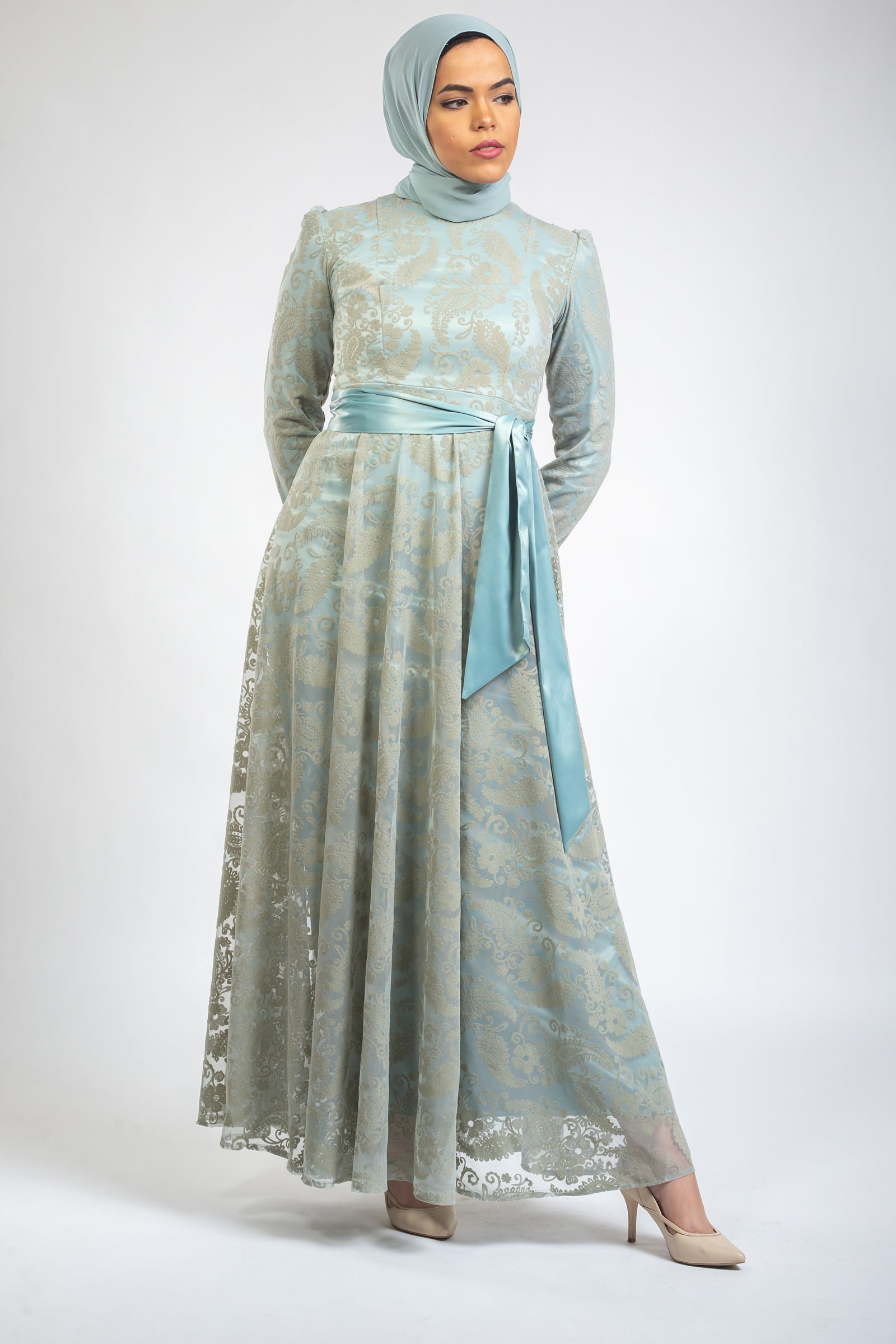 Tulle Flared Long Dress - Mint