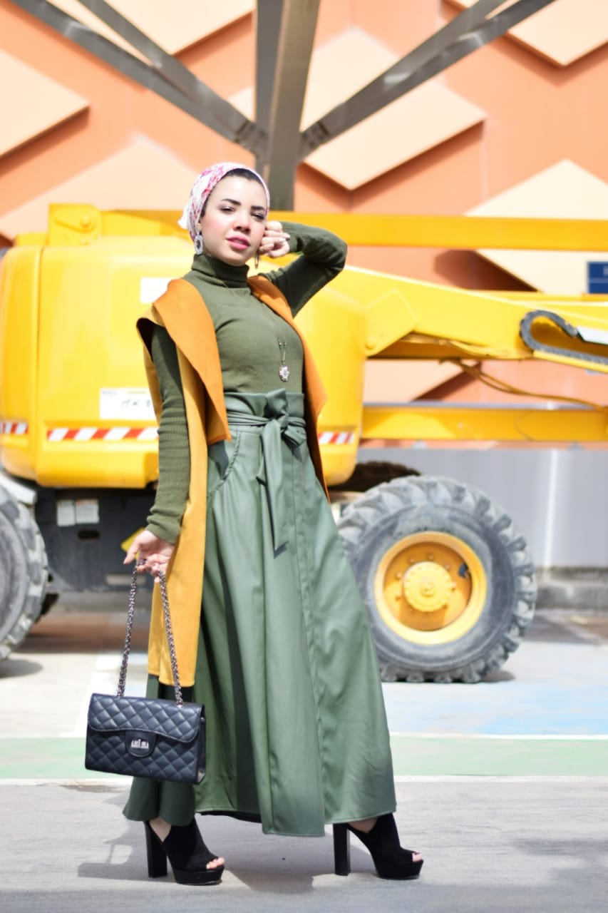 Leather Skirt with Bow -Army Green