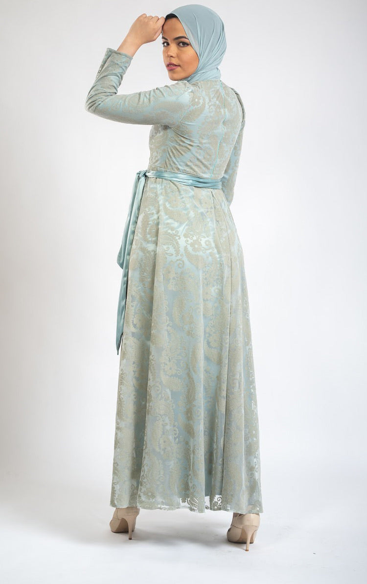 Tulle Flared Long Dress - Mint