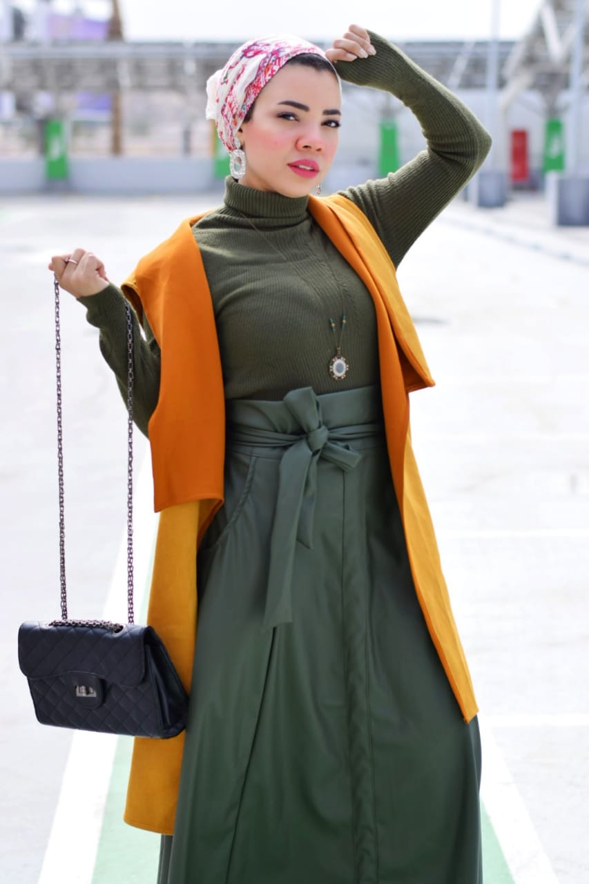 Leather Skirt with Bow -Army Green