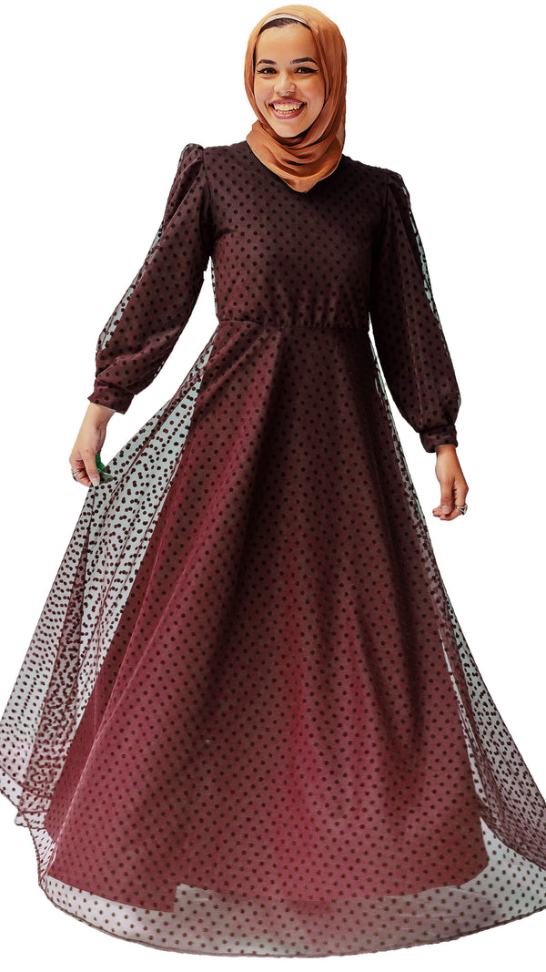 Polka Dot Tulle Dress - Maroon