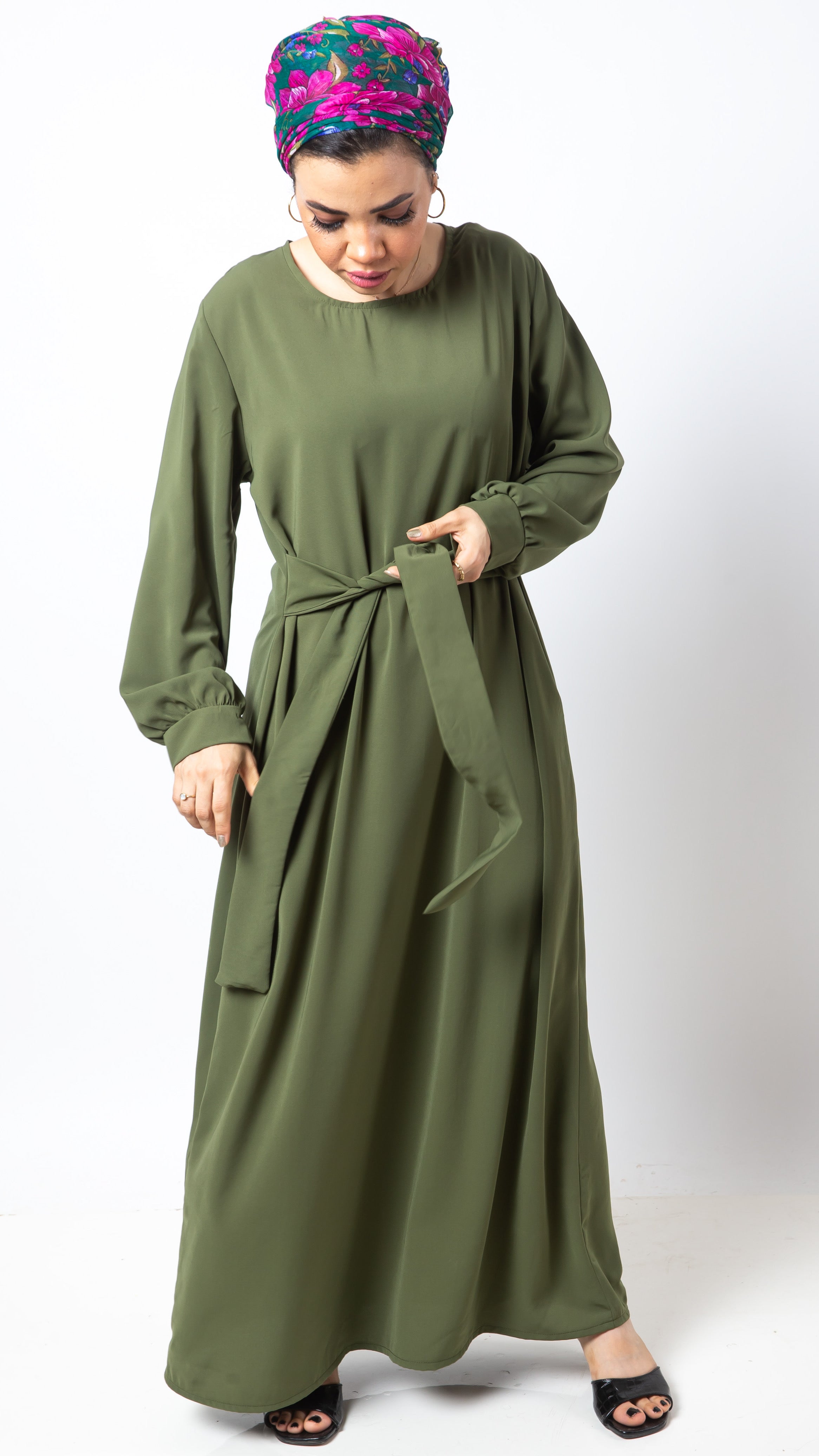 The Yasmin Dress with side bellt- Army green