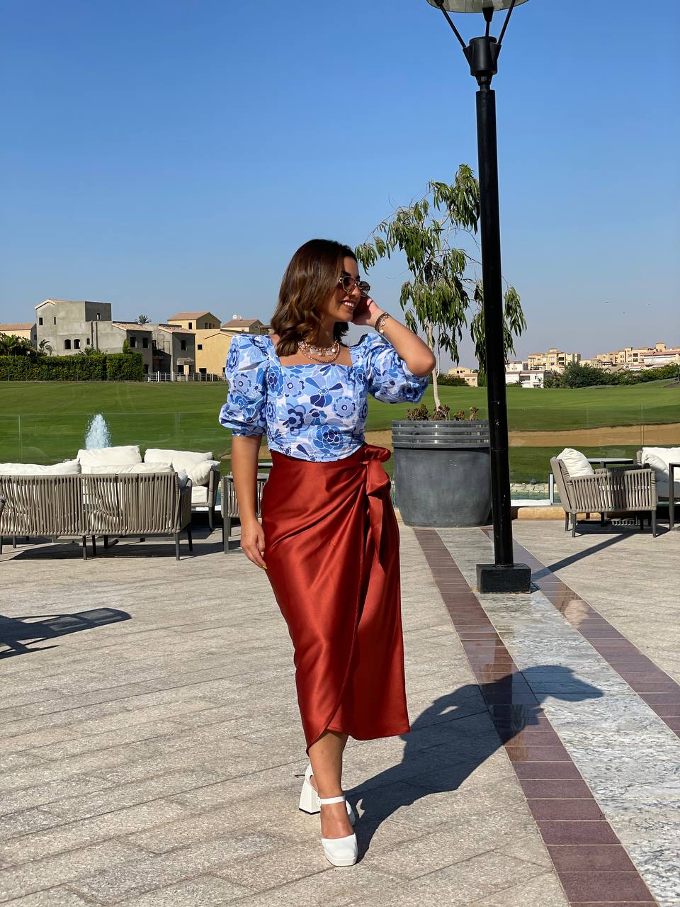 Satin wrap Skirt - Dark Orange