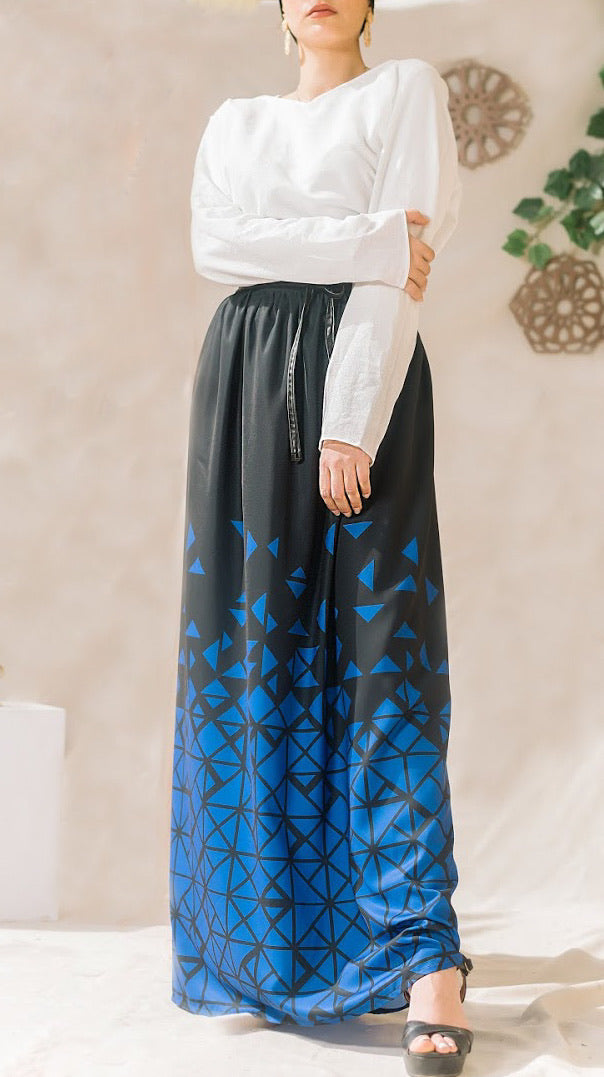Geometric High Waist Skirt  -Blue