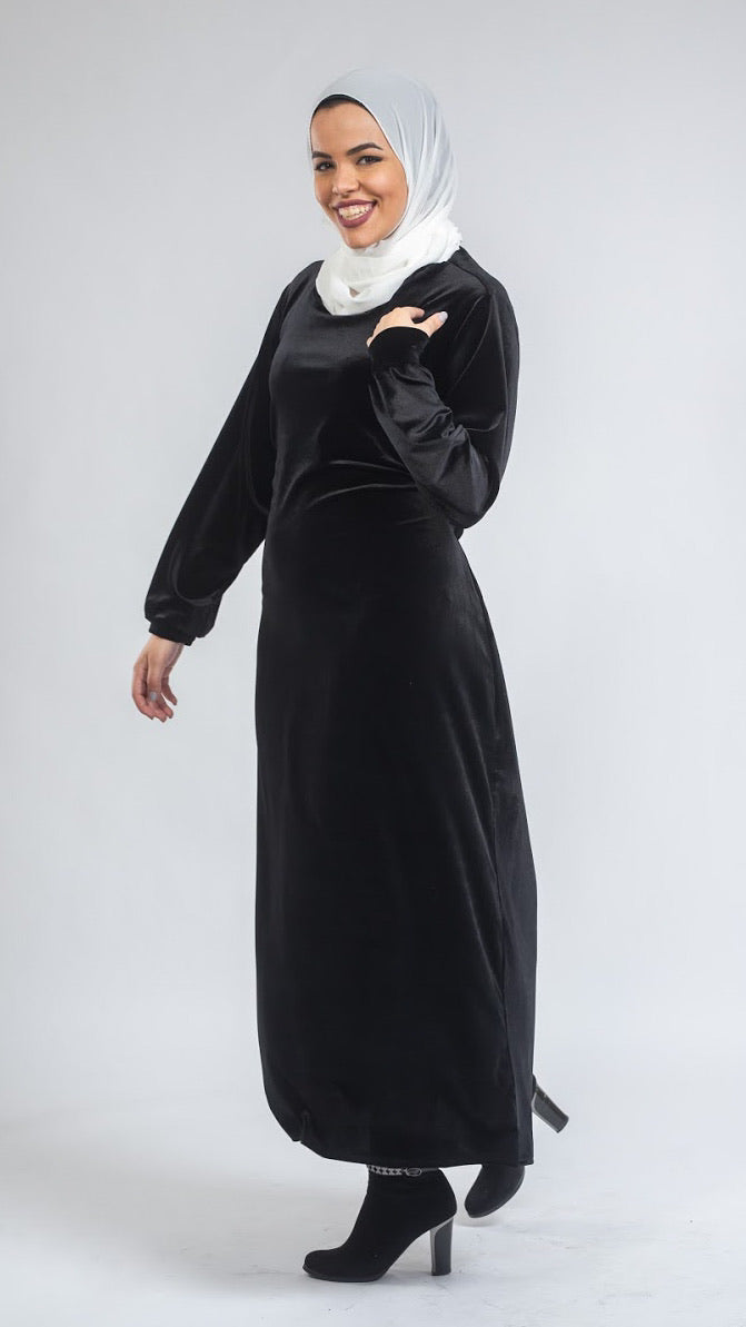 Velvet Black With Side Belt Dress