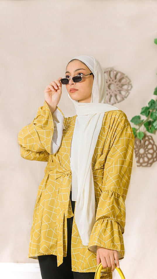 The Open Front Ruffled Kimono - Mustard