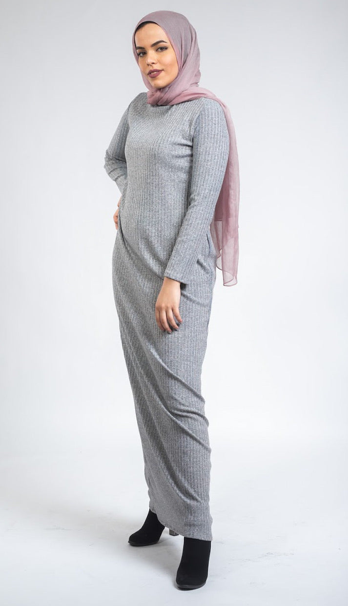 Turtle Neck Wool Dress- Grey