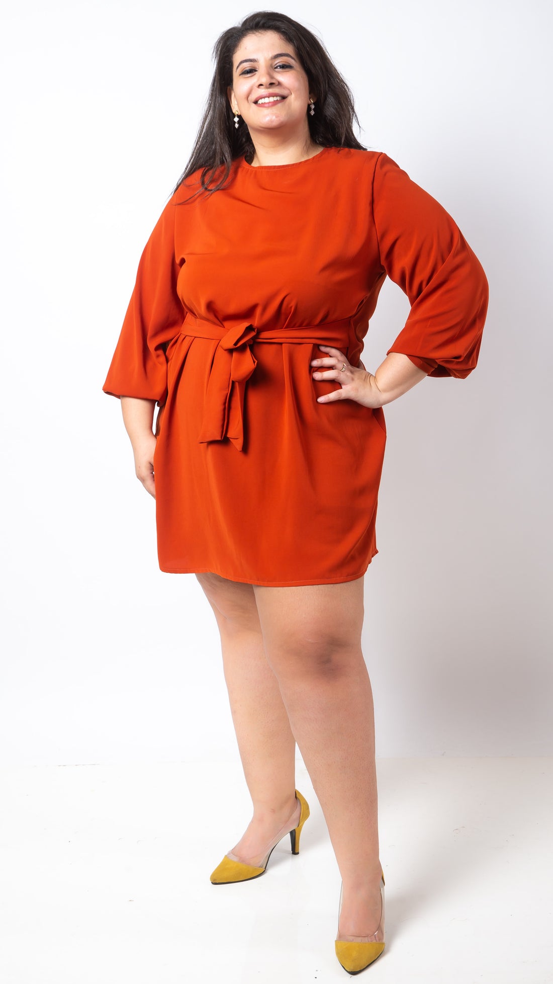 The Noura Dress with side bellt- Orange