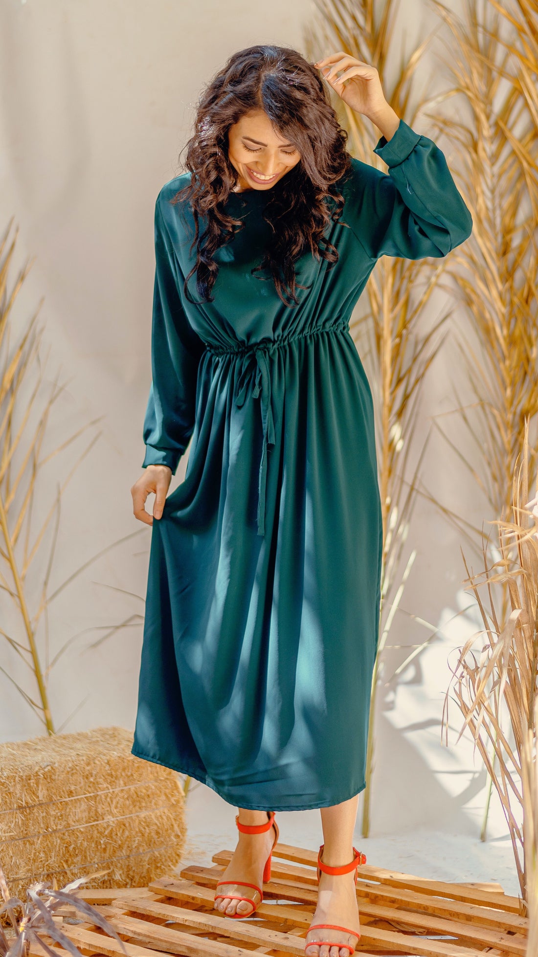 Green Emerald Elastic Waist Dress