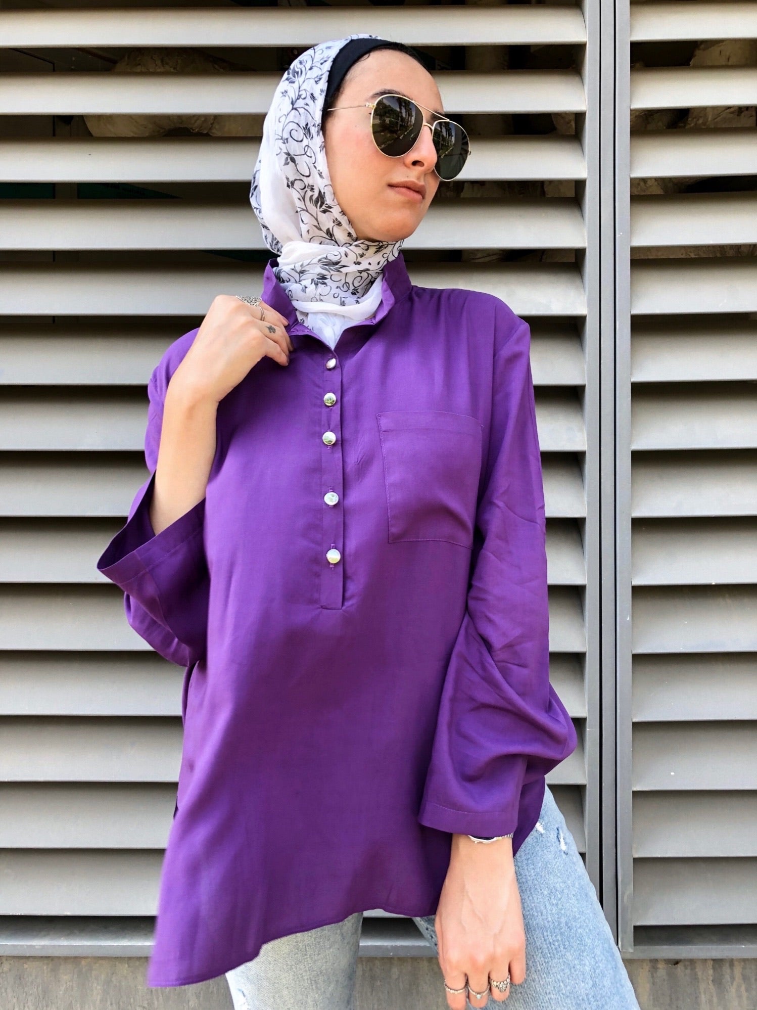 Half Collar Blouse - Purple