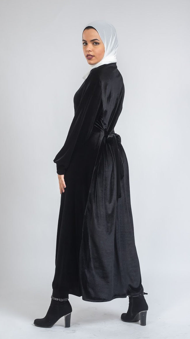 Velvet Black With Side Belt Dress